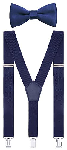 Image of Men's Boys' Bow Tie and Suspenders Set Y Shape Adjustable Elastic