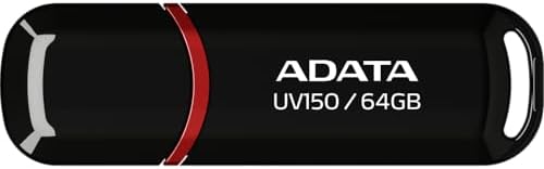 ADATA UV150 64GB USB 3.2 Gen1 Pen Drive (Black) โ High-Speed 100MB/s Read, Compact Snap-On Cap, Plug-and-Play Flash Drive for Laptop, PC, Smart TV, Gaming & Car Audio