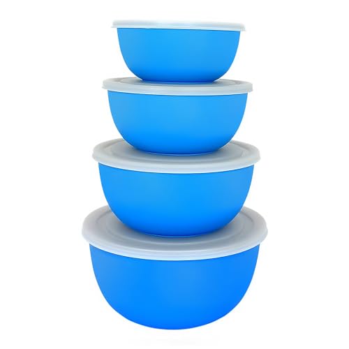 Image of Microwave Safe Stainless Steel Food Storage Container with Lid | Euro Mixing Bowl Set for Kitchen | 500ml, 800ml, 1250ml, 2000 ml | Pack of 4 (Blue Plain 4)