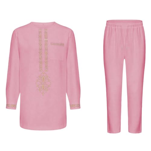 Men's Africa Suit Long Sleeve Print Dashiki and Pants Outfit Traditional 2 Piece Set