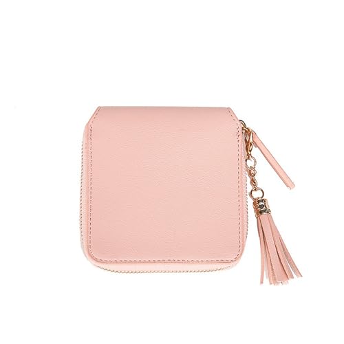 Women Girl Mini Wallet | Square Zip Purse with Tassel | Credit Card Holder | Simple | Clutch Bag (Black), Pink