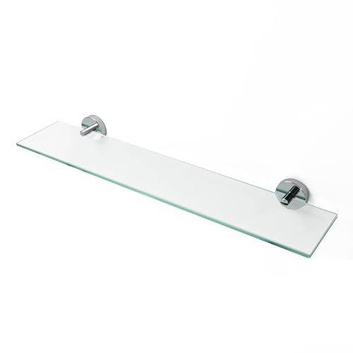 DIVCHI Bathroom Glass Shelf Wall Mounted 5mm Tempered Transparent Chrome Plated Glass Shelf with Brackets 59 Cm Length