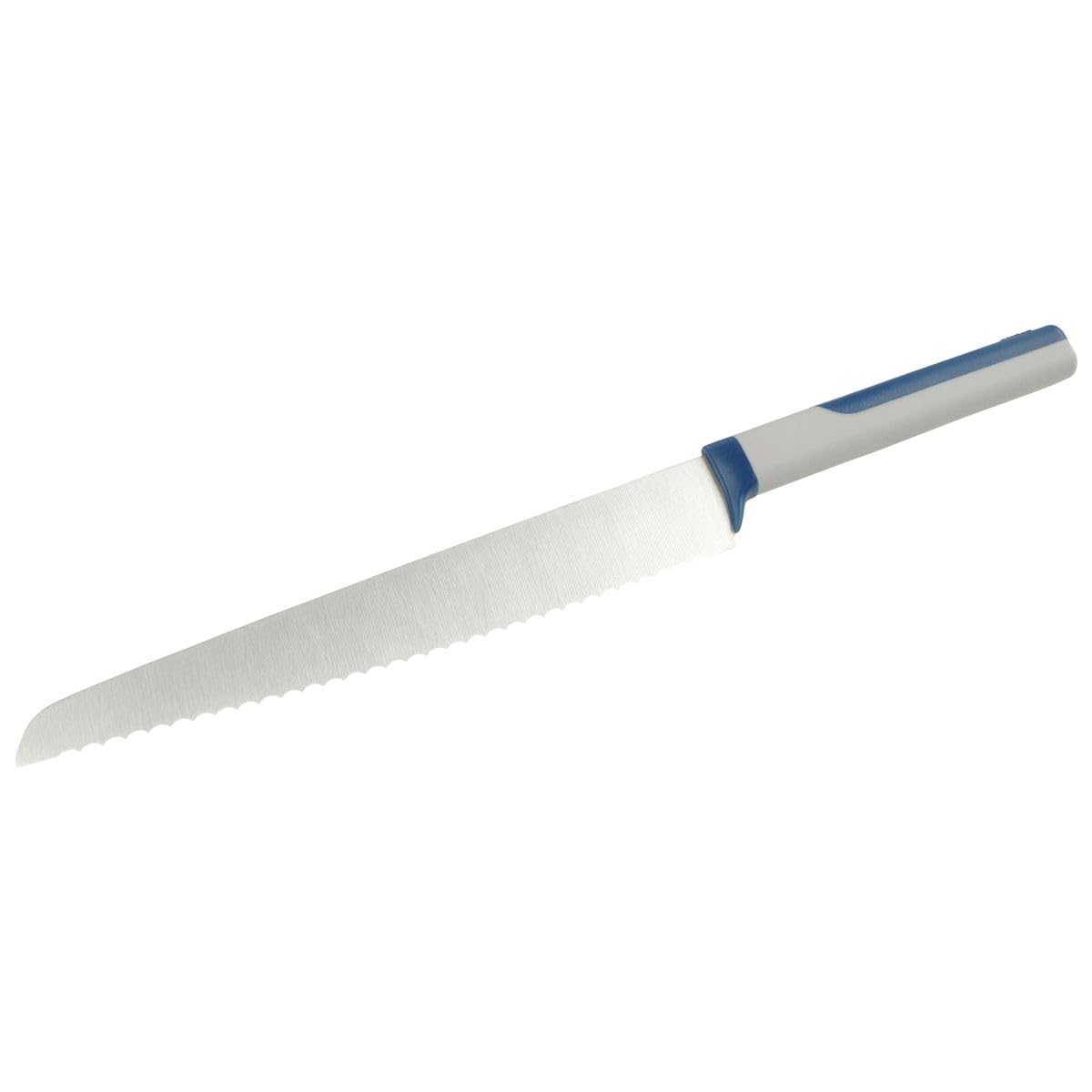 Tasty 678246 Couteau à pain lame crantée, couteau de cuisine, couteau de pâtisserie, couteau à brioche, couteau, Acier inoxydable, Thermoplastique, Gris, Bleu, 35 cm
