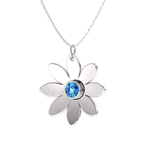 Diamondere Natural and Certified Blue Topaz Flower Necklace in 14k White Gold | 0.16 Carat Pendant with Chain2