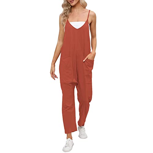 Generisch Sólido para mujer, mono casual de pantalón, mono de pijama, traje de mujer, rojo, XL