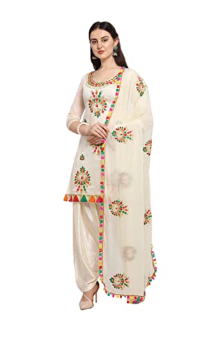 GJ Fashion Indian Phulkari Embroidery Work Chanderi Salwar Suit with