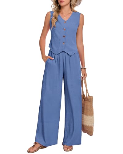 MOLERANI Two Piece Sets for Women Matching Clothes Linen Vest