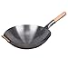 Sarten Wok, Wok de Hierro Sartenes de chef Cocina sartén con Mango Auxiliar de Madera, Sartén De Olla De Cocina De Hierro Fundido Chino Wok, Para estufa de gas,40cm/16 inch