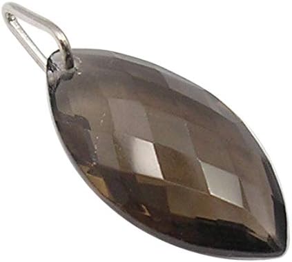 925 Solid Sterling Silver Marquise Smoky Quartz Pendant 2.8 cm 1.9 Grams