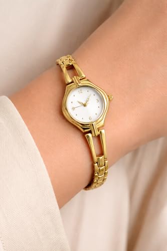 Image of Elegant 23K Gold Bracelet Watch for Women | Minimalist Luxury Analog Wristwatch