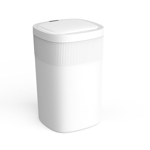 Caneca de basura rectangular con sensor de movimiento blanca miniatura 4