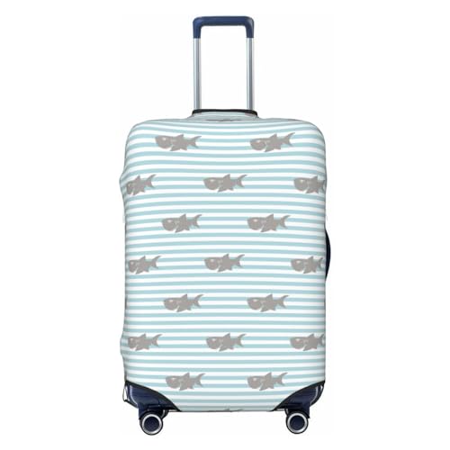 Striped Cartoon Cute Shark Luggage Cover Protector Anti-Scratch Washable Fits 18-32 Inch Luggage-Large