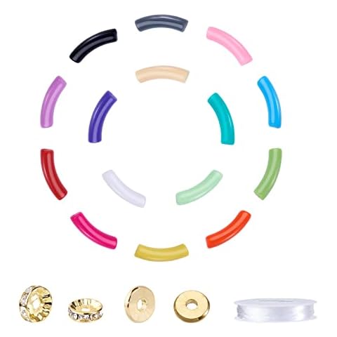 Spritewelry 190pcs Opaque Acrylic Tube Beads Stretch Bracelet Making Kits - 150pcsOpaque Acrylic Beads & 20pcs Brass Rhinestone Spacer Beads & Elastic Thread Cover