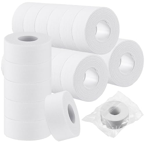 Threlaco 24 Pack Athletic Porous Tape 1 Wide x 10 Yards Standard Porous Medical Adhesive White Athletic Sports Wrist Ankle Tape for Stabilizing Supporting Muscles Gymnastics Boxing Climbing