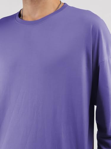 Image of CHKOKKO Men's Polyester Oversized Fit Oversized Solid Round Neck Full Sleeve Tshirts