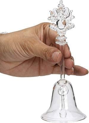 Ganesh Bell Round Festive Divine Melodious Sound Ringing Bell (Pooja Ghanti) (- Polished) Glass Pooja Bell (Clear)) in Glass Handicraft Home Decoration