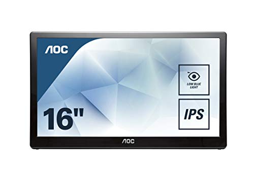 AOC i1601Fwux - Moniteur portable alimenté par USB-C FHD de 16 pouces, Smart Cover, Pivot automatique, mode Low Blue, USB-C (mode DP Alt) 1920 x 1080 FHD