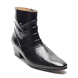 Tacones cubanos de piel LUClNI 26288 - Botas de tacón cubano para hombre, estilo retro, color negro, Black, 39 1/3 EU