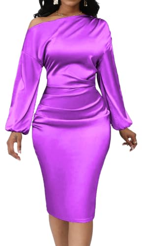Image of Yiershu Women's Fall Off Shoulder Bodycon Dress Elegant Long Sleeve