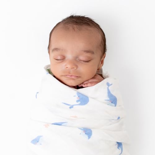 Image of Bamboo Little Viscose Muslin Baby Swaddle Receiving Blanket, Whale