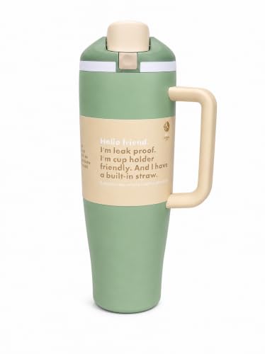 Image of HomeCloud 1200ML Stainless Steel Tumbler with Handle, Lid & Straw - Large Insulated Travel Mug Water Cup for Gym, Office, Travel & Outdoor Use (Green H)