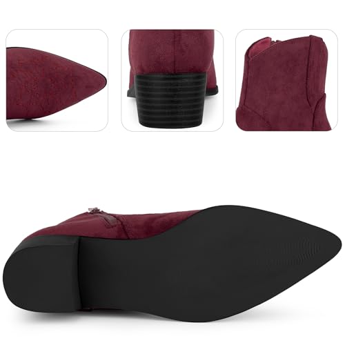 Perphy Western Cowgirl Pointed Toe Chunky Heel Comfy Cowboy Ankle Boots for Women4