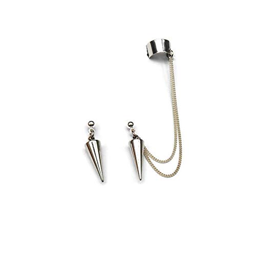 Lightweight Unique Black Punk Long Tassel Chain Ear Cuff Earrings Spike Threader Tassel Chain Cuff Wrap Small Hoop Long Dangle Drop Earrings Hip Hop Rock Gothic Unique Piercing Jewelry Gifts-B