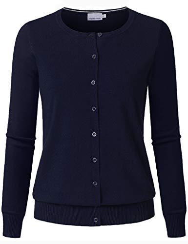 Image of Women's Long Sleeve Button Down Crew Neck Soft Knit Cardigan Sweater