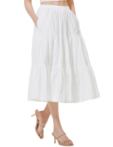 Jupe à étages en pur coton femme été jupe longue évasée A-ligne blanche ou noire