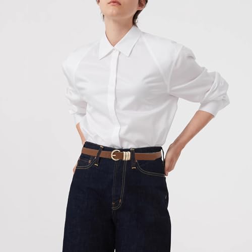 Women Thin Leather Belt Skinny Waist Belt for Jeans Pants Dress with Gold Ring Buckle