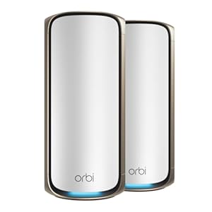 NETGEAR Orbi Serie 970 | Mesh WiFi 7 System | RBE972 | Mesh WiFi 7 Router und 1 Satellit | Bis zu 27 Gbit/s | Abdeckung bis 440 m² | 200 Geräte | 10-GB-Ethernet-Ports | Quad-Band BE27000 | Weiß