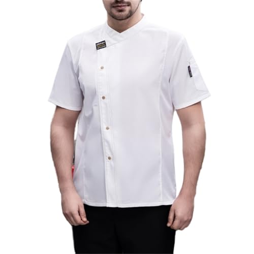 Men's Chef Coat Uniform Short Sleeve Cook Jacket Restaurant Kitchen Work Clothes (A-White,S)