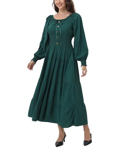 Image of OSTOO Women's 2026 Casual Long Sleeve Square Neck Smocked High Waist Flowy Maxi Dress,Boho Tiered Beach Party Dress