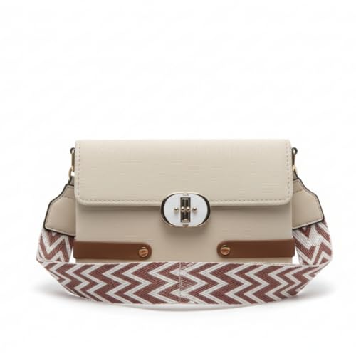 Image of Women's Premium PU Leather Crossbody Sling Bag | Stylish Beige Shoulder Bag with Adjustable Pattern Strap | Lightweight Casual Travel & Daily Use Handbag | Trendy Lock Closure Purse