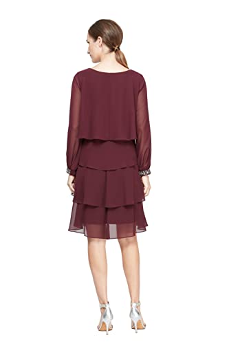 Image of S.L. Fashions Women's Long Sleeve Chiffon Short Cocktail Dress, Wedding Guest, Mother of The Bride (Petite and Regular Sizes)