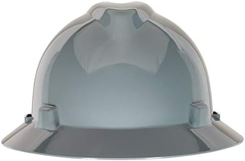 MSA 475367 V-Gard Full-Brim Hard Hat With Fas-Trac III Ratchet Suspension | Polyethylene Shell, Superior Impact Protection, Self Adjusting Crown Straps - Standard Size in Navy Gray