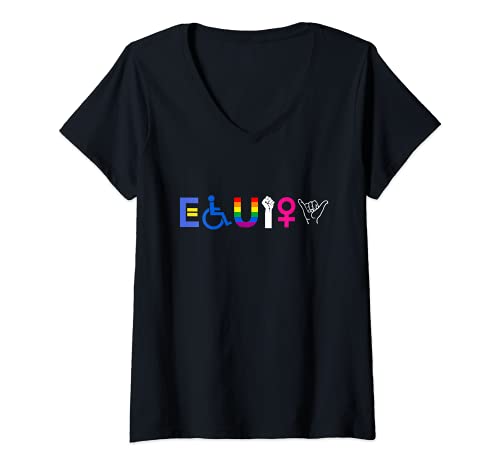 Donna "EQUITY" uguali diritti LGBTQ Ally Unity Pride Feminista Maglietta con Collo a V
