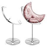Moxweyeni 2 Pcs Crystal Moon Stand Adjustable Metal Crystal Display Holder Moon Shaped Small Display Easel Stands for Gemstones Geodes Mineral Agate Home Office Decor