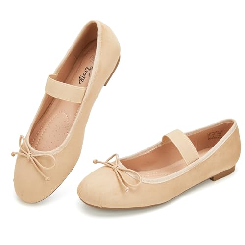Image of Trary Flats for Women Closed Round Toe Ballet Flats Mary Jane Shoes Women with Elastic Strap Cute Bowknot Comfortable Dress Shoes for All-Year Daily Work Casual Wear