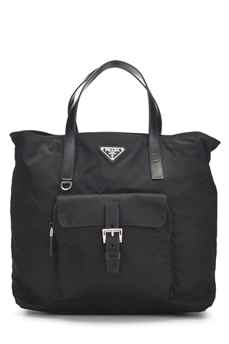 Prada, Pre-loved Black Nylon Front Buckle Tote, Black