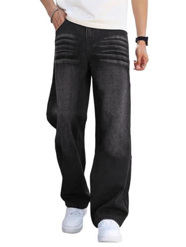 Men Loose Fit Jeans Pants Vintage Washed Denim Trousers