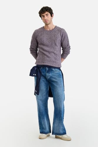 Image of SNITCH Men Sweater | Textured Cable Knit Design with Crew Neck & Full Sleeves | 100% Acrylic Fabric Knitwear for Casual Wear & Winter Wear| Regular Fit
