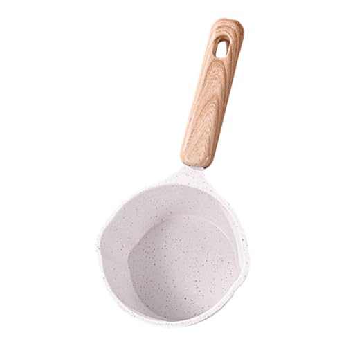 SHOWERORO Cazo Antiadherente Pequeño de Aluminio con Dos Vertederas Olla Multiuso para Derretir Calentar Aceite y Salsas Mango Ergonómico Blanco