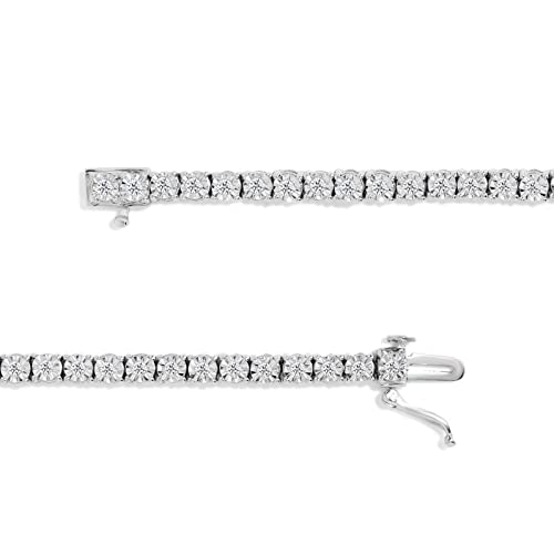 Original Classics 1.0 Cttw Miracle Set White Diamond Round Faceted Bezel Tennis Bracelet (I-J Color, I3 Clarity) - Choice of Metal Color and Size3