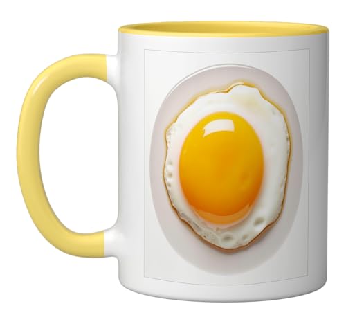 Taza de cerámica 11 oz amarillo y blanco diseño huevo frito miniatura 1
