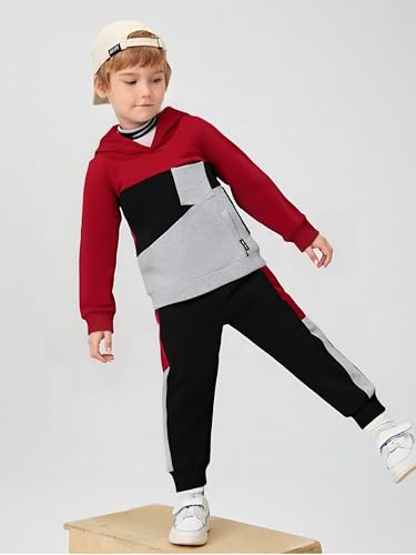 Image of Boys Sweatsuit Long Sleeve Color Block Hoodie Sweatshirt and Jogger Pants 2PC Sets Fall Clothes (Sizes: 4-8)