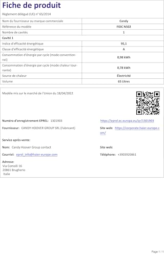 CANDY Four encastrable émail lisse FIDC N502 Idéa, 65 litres, minuteur