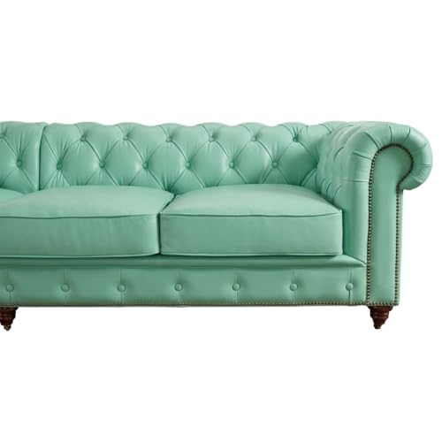 Image of Classic Leatherette Chester Sofa Set Button Tufted, Classic Style Sofa Set 3-Person Sofa for Living Room, Office, and Hallway Colour (Mint Green Leatherette, 2 Seater Sofa)