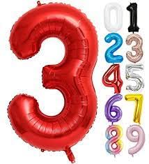 FAMULIA 3 数字 風船 赤 バルーン 誕生日 大きい 90cm 飾り付け ストロー付 バースデー happybirthday 特大サイズ (赤, 3) 記念日