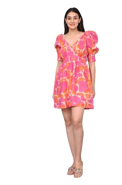 Image of IQRAAR Womens Rayon Printed Fit & Flared One Piece Dress
